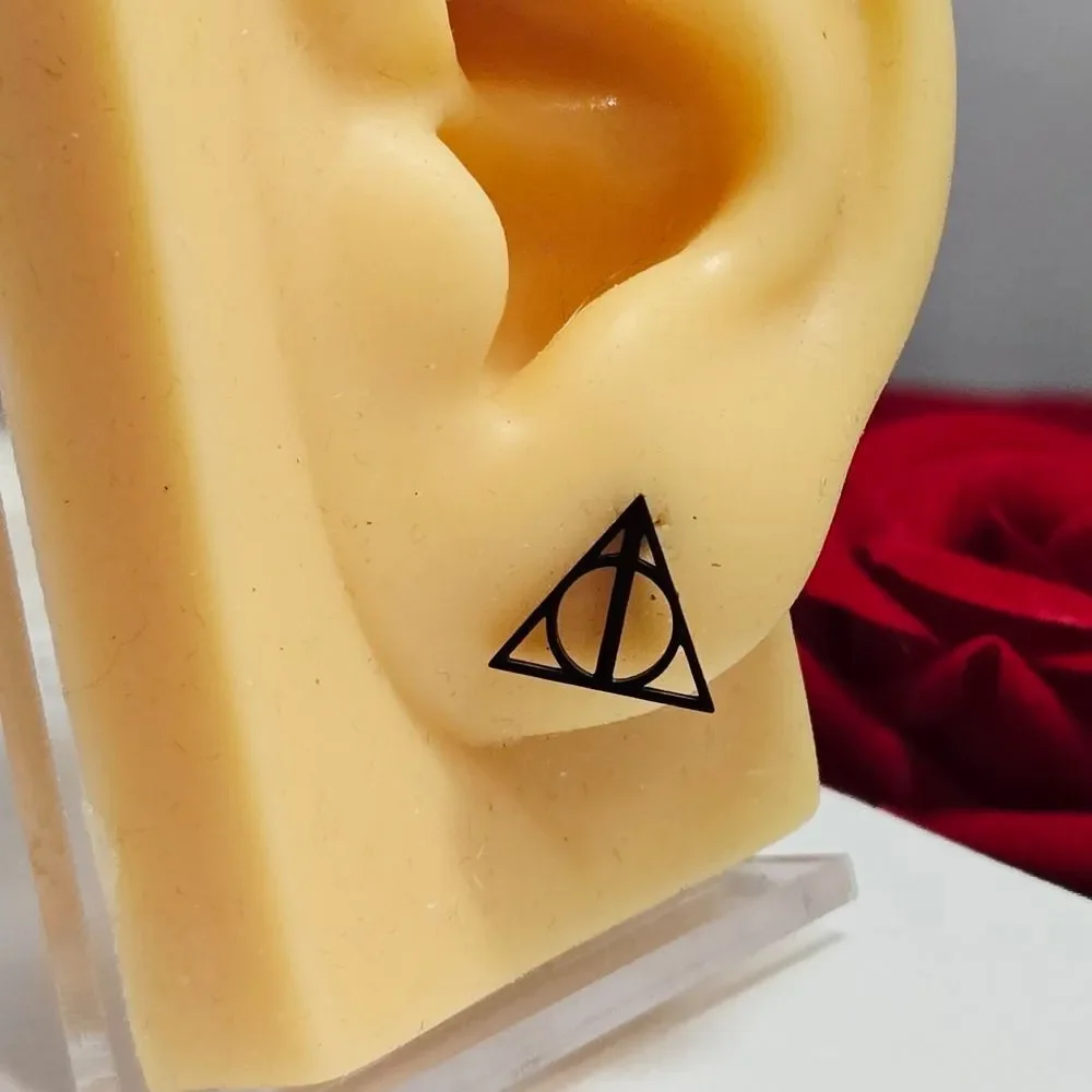 Deathly Hallows Stud Earrings Matte Black Harry Potter Inspired Minimalist Edge